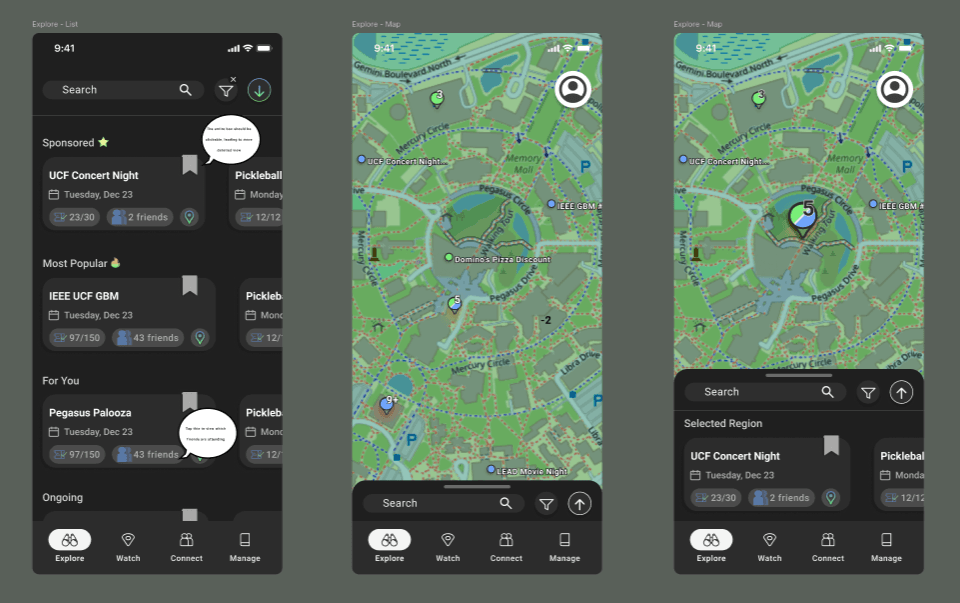 Early Figma mockup mapping out the core screens and user flow.